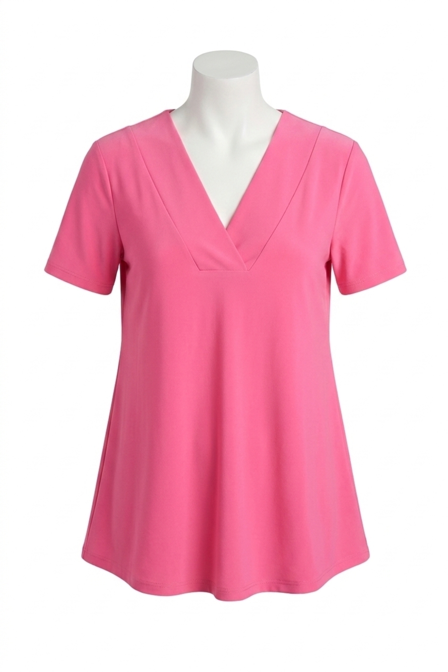 NEW JOSEPH RIBKOFF v-neck short sleeve flared top in bubble gum